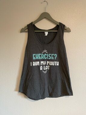 Gray Graphic Tank Top "EXERCISE? I RUN MY MOUTH A LOT"